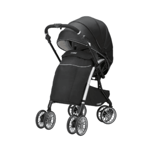 Combi Umbretta Premium stroller in black, front view with the leg cover attached.
