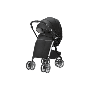 Combi Umbretta Premium stroller in black, front view with the leg cover attached.