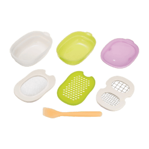 Combi Baby Label Cooking Set, with its components laid out.