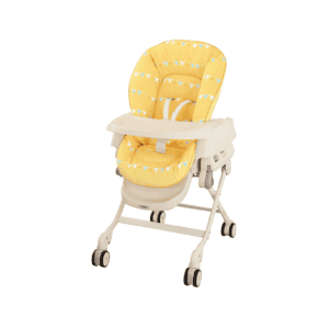 Combi Joy (Manual Swing) parenting station in yellow, upright with the tray attached.