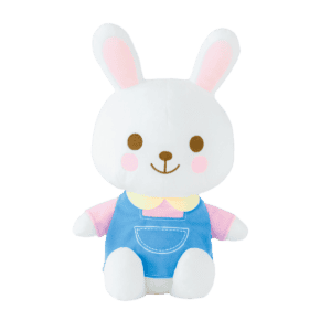 Combi Interactive Lula Rabbit plush toy, suitable for 0month baby, shown from the front.