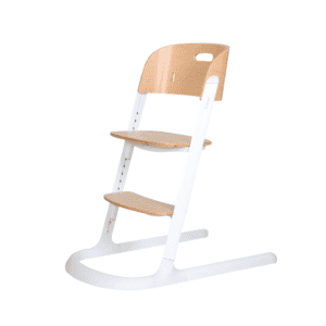 Combi Everseat High Chair in white, with the wooden seat exposed.
