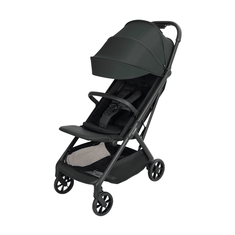 Combi Auto N Neo stroller in dark green, front view, 45 degree