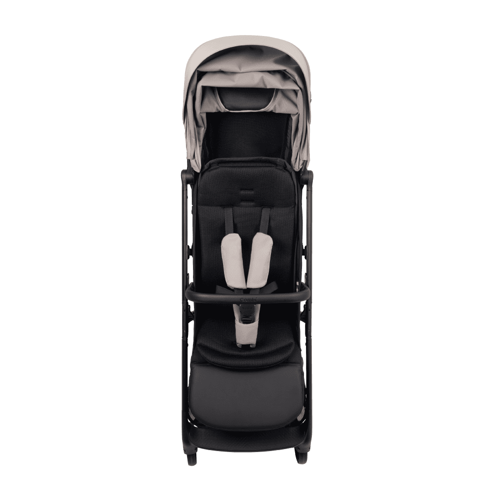 Combi Auto N Neo stroller, beige color in front view showing its long seat