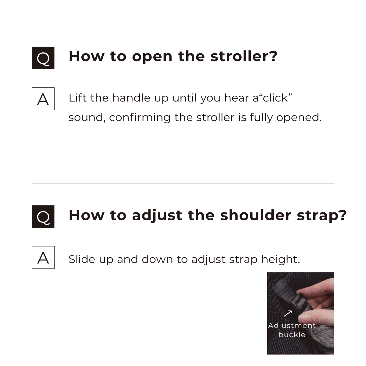 Combi Auto N Neo stroller feature panel showing opening the stroller and adjusting shoulder straps.